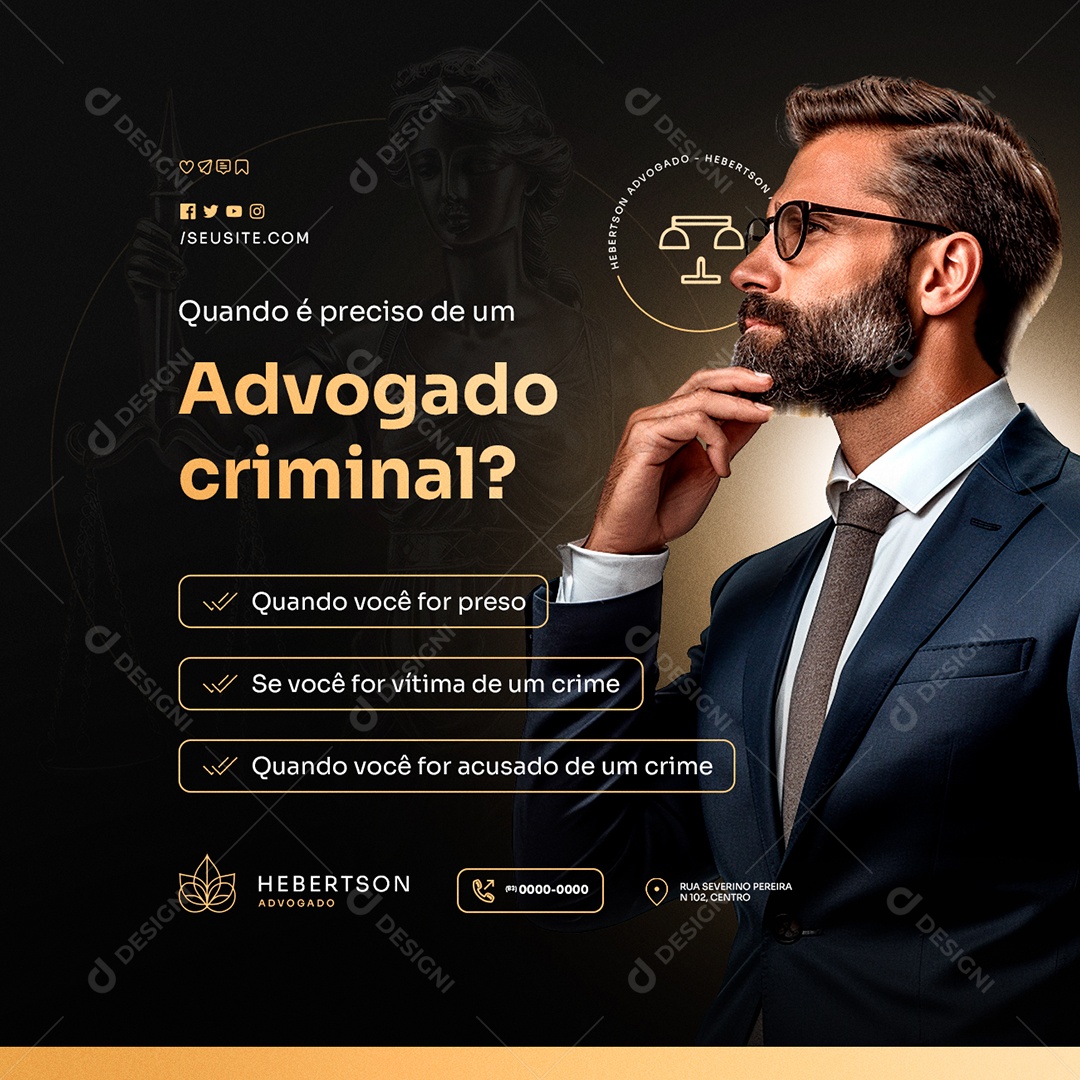 Advocacia Advogado Criminal Social Media PSD Editável
