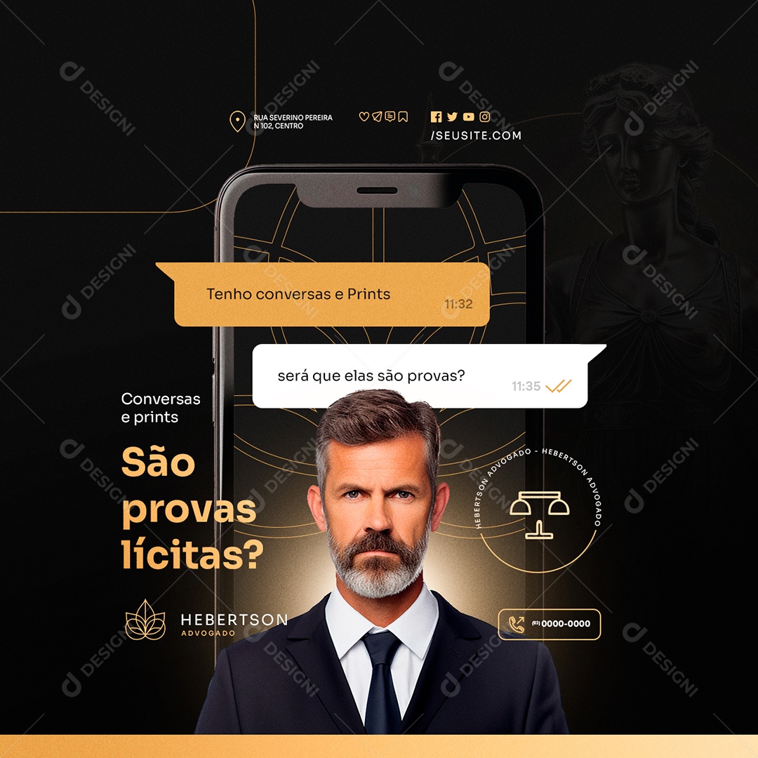 Advocacia Tenho Conversas e Prints Social Media PSD Editável