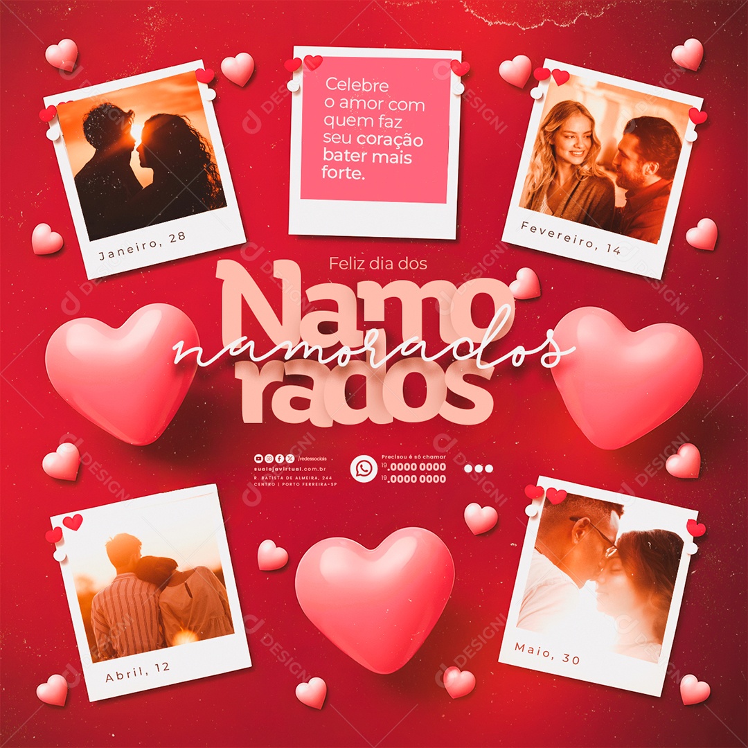Feliz Dia dos Namorados 12 de Junho Social Media PSD Editável
