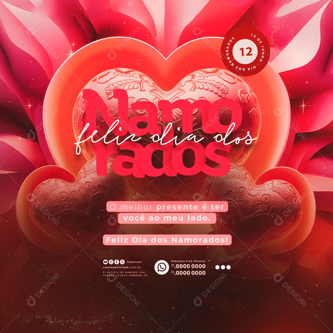 Feliz Dia dos Namorados 12 de Junho O Melhor Presente Social Media PSD Editável