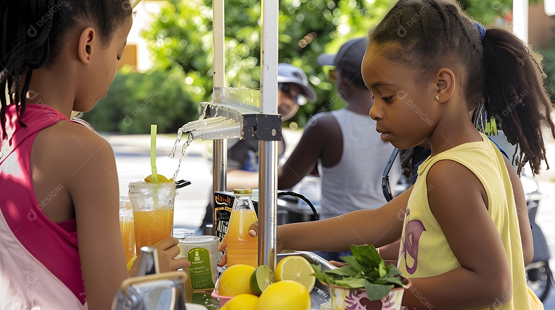 Crianças vendendo limonada na rua