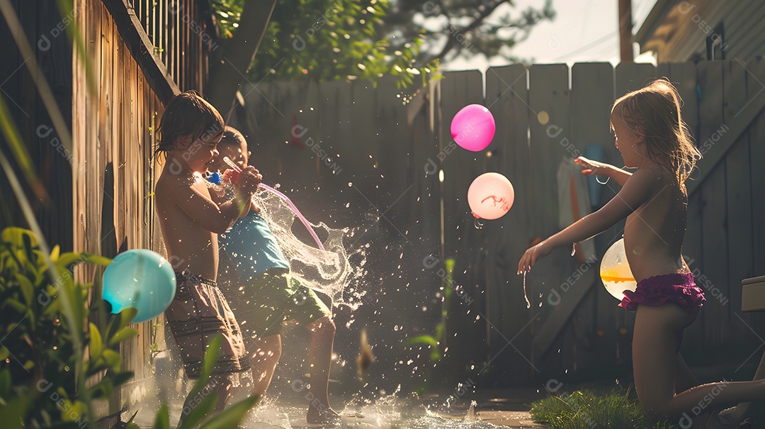 Crianças se divertindo brincando com água