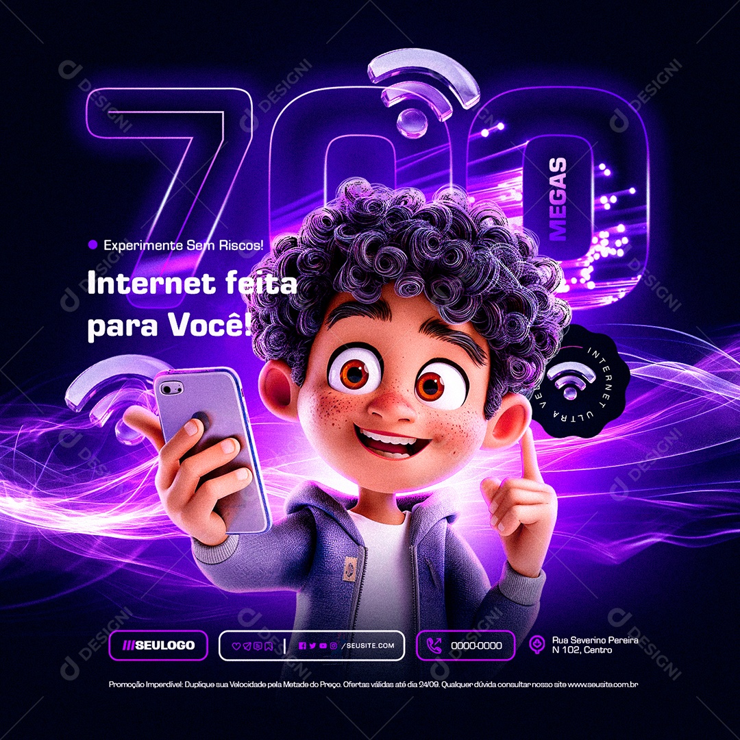 Provedor de Internet Junho Turbinado 700 Mega Internet Feita para Você Social Media PSD Editável