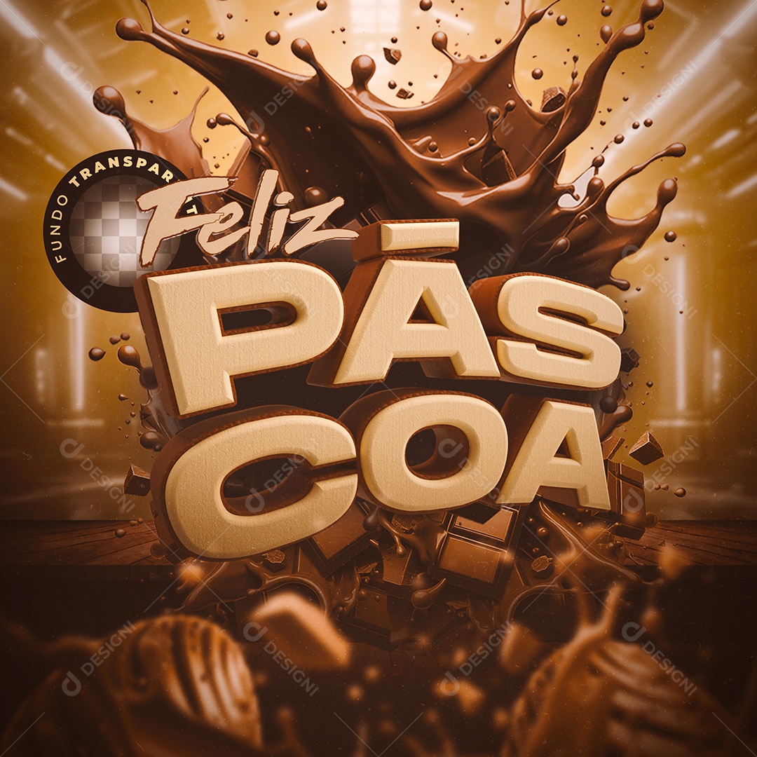 Selo 3D Feliz Páscoa Doce PSD