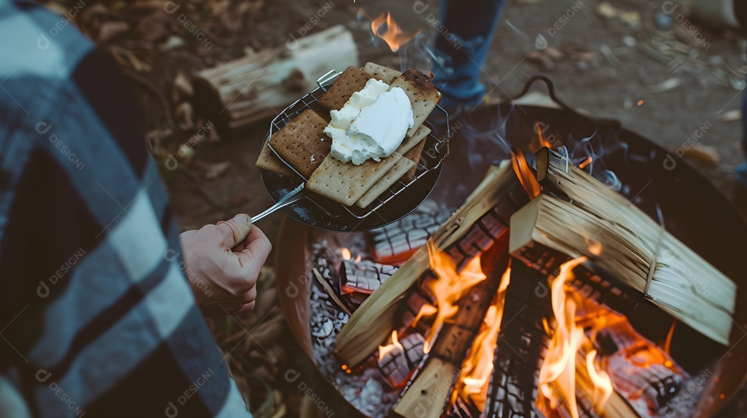 Pessoas assando marshmallow em fogueira