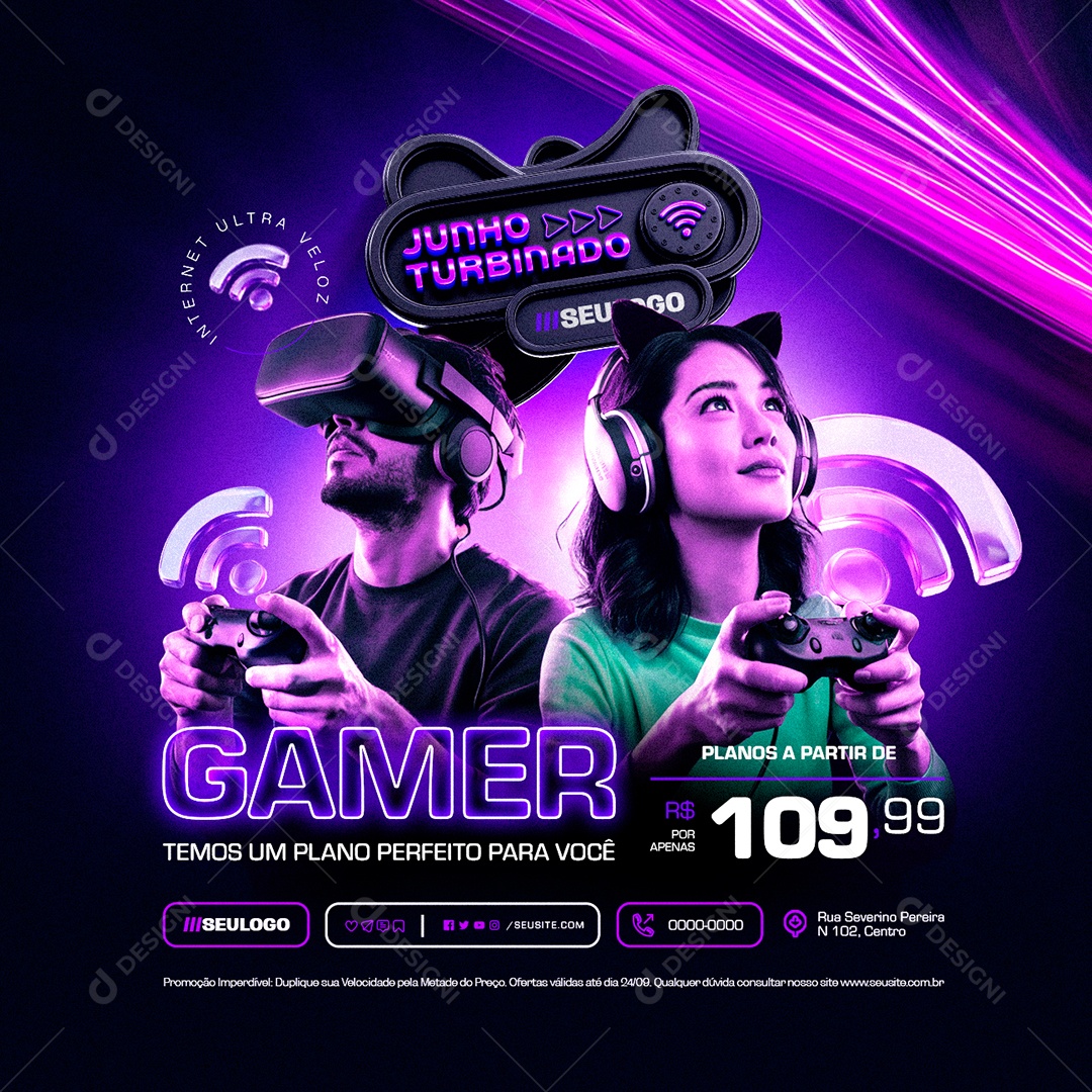 Provedor de Internet Junho Turbinado Gamer Temos um Plano Perfeito Social Media PSD Editável