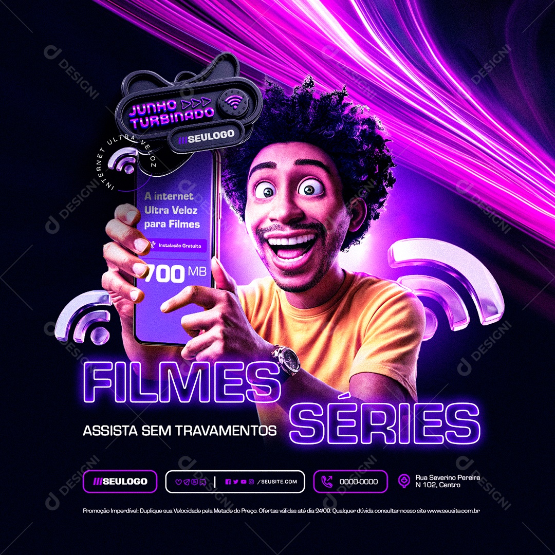 Provedor de Internet Junho Turbinado Filmes Séries Social Media PSD Editável