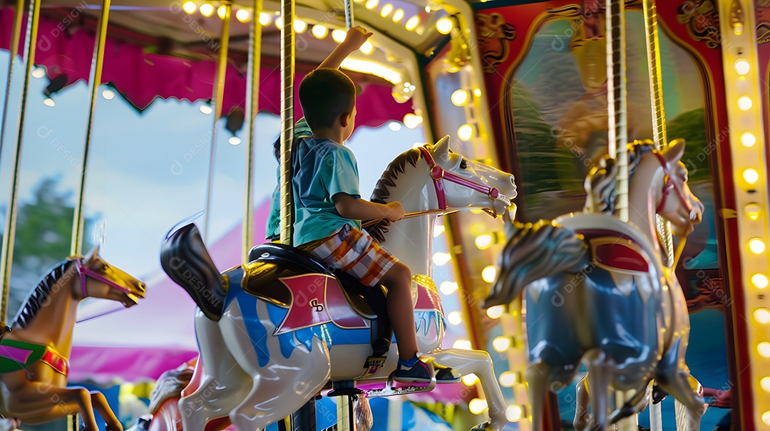 Um garoto andando de carrossel em um festival