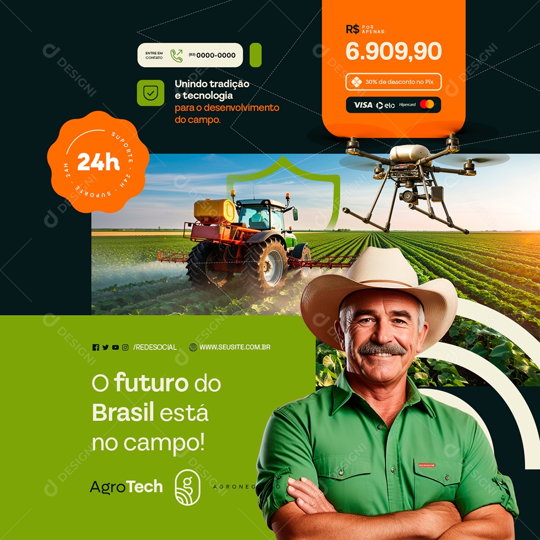 Agro Tech Drones O Futuro do Brasil Está no Campo Social Media PSD Editável