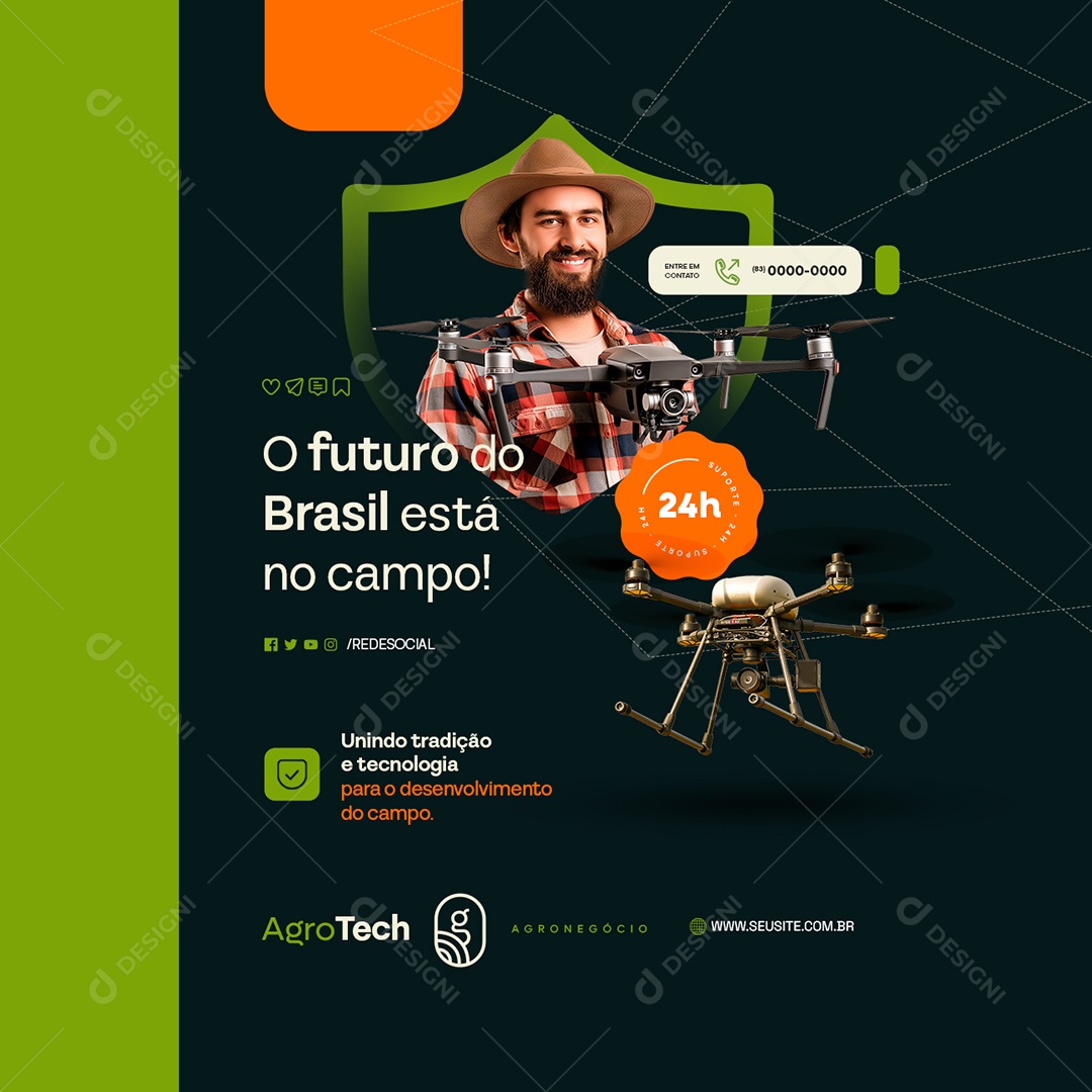 Agro Tech Drones O Futuro do Brasil Está no Campo Social Media PSD Editável