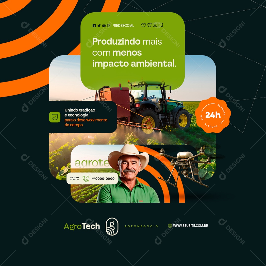 Agro Tech Drones Produzindo Mais com Menos Impacto Ambiental Social Media PSD Editável