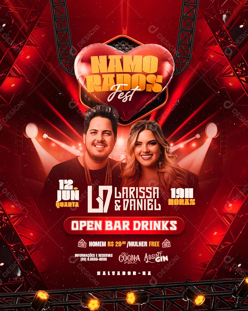 Flyer Namorados Fest Larissa e Daniel Social Media PSD Editável
