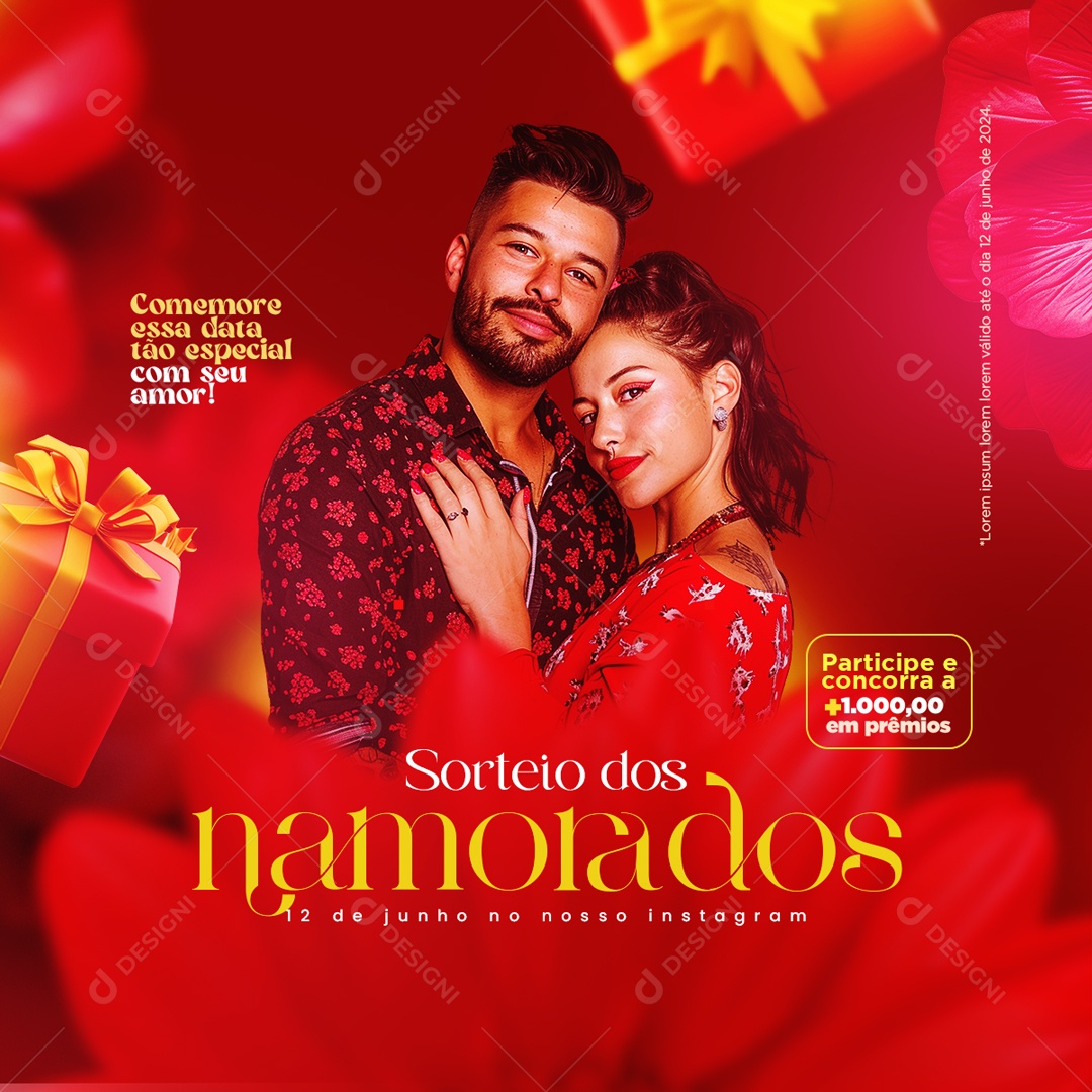 Sorteio dos Namorados Comemore essa Data tão Especial Social Media PSD Editável