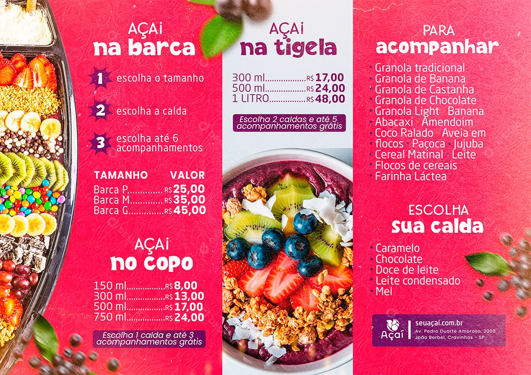 Modelo de Cardápio Açaí PSD Editável