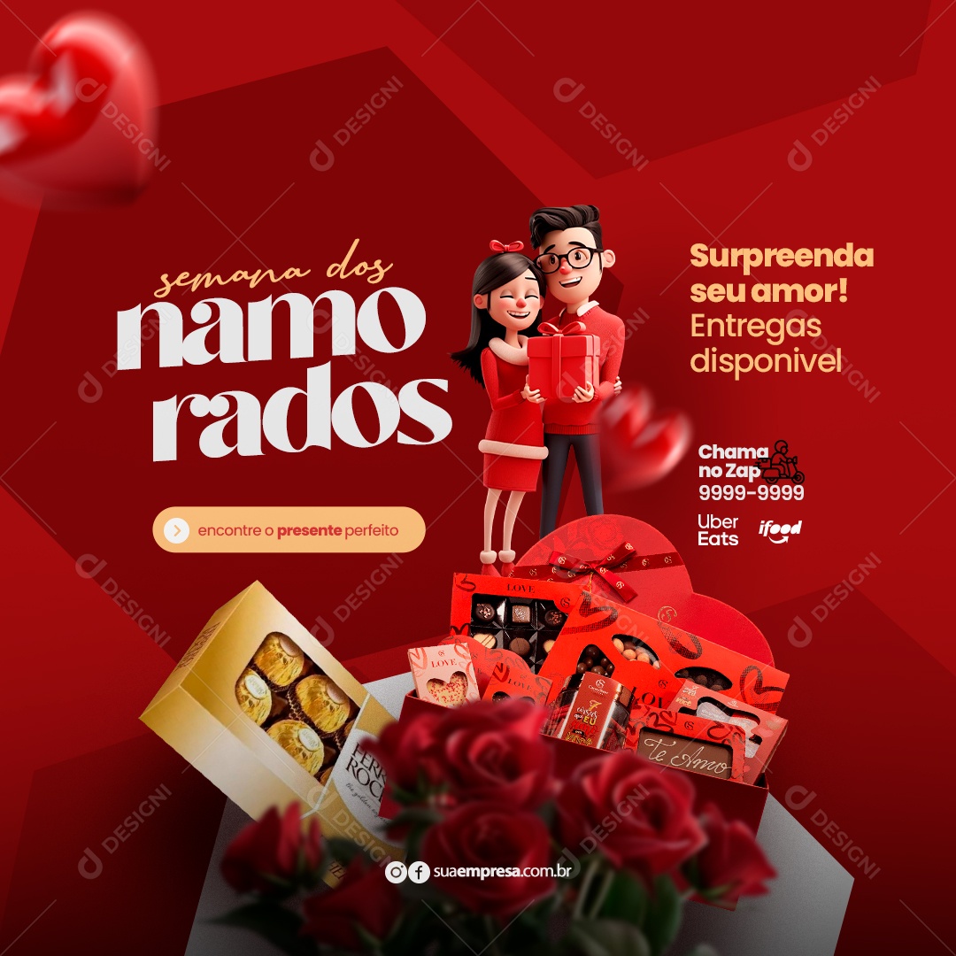 Semana dos Namorados Surpreenda seu Amor Entrega Disponível Social Media PSD Editável
