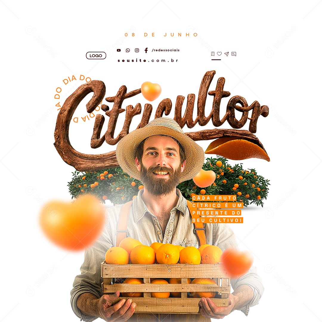 Dia do Citricultor 08 De Junho Cada Fruto Cítrico Social Media PSD Editável