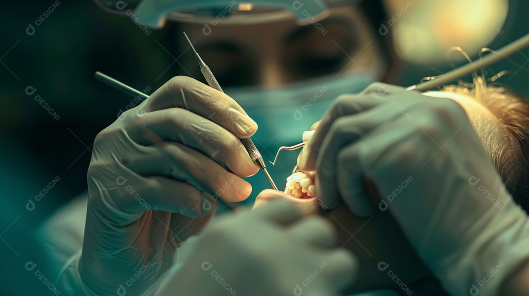 Dentista fazendo cirurgia odontológica