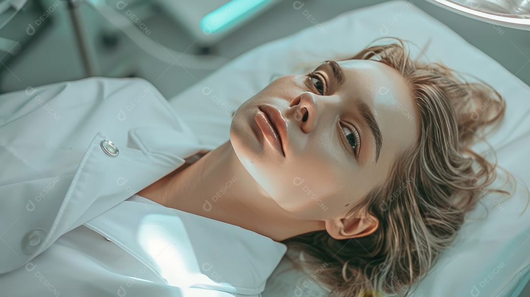 Mulher em clinica estética realizando procedimento