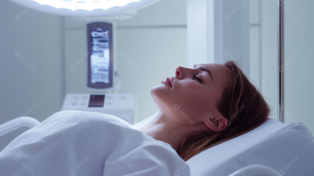 Mulher em clínica de estética realizando procedimentos de beleza