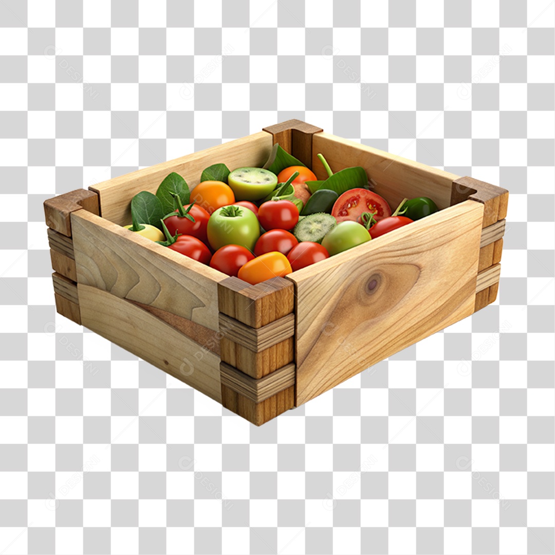Elemento 3D Caixa de Legumes Verduras PNG Transparente