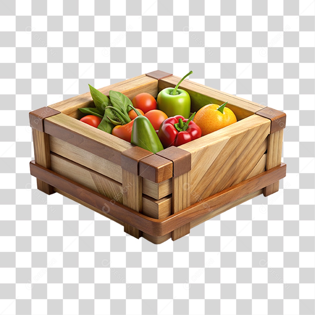 Elemento 3D Caixa de Legumes Verduras PNG Transparente