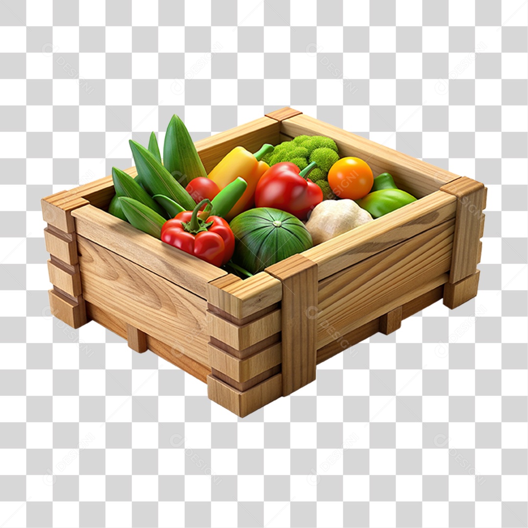 Elemento 3D Caixa de Legumes Verduras PNG Transparente