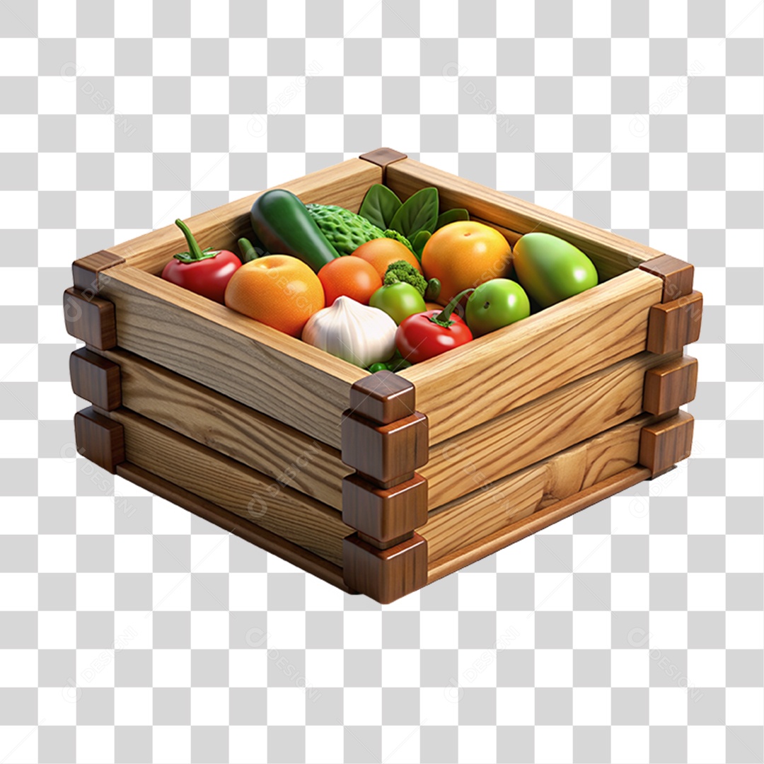 Elemento 3D Caixa de Legumes Verduras PNG Transparente