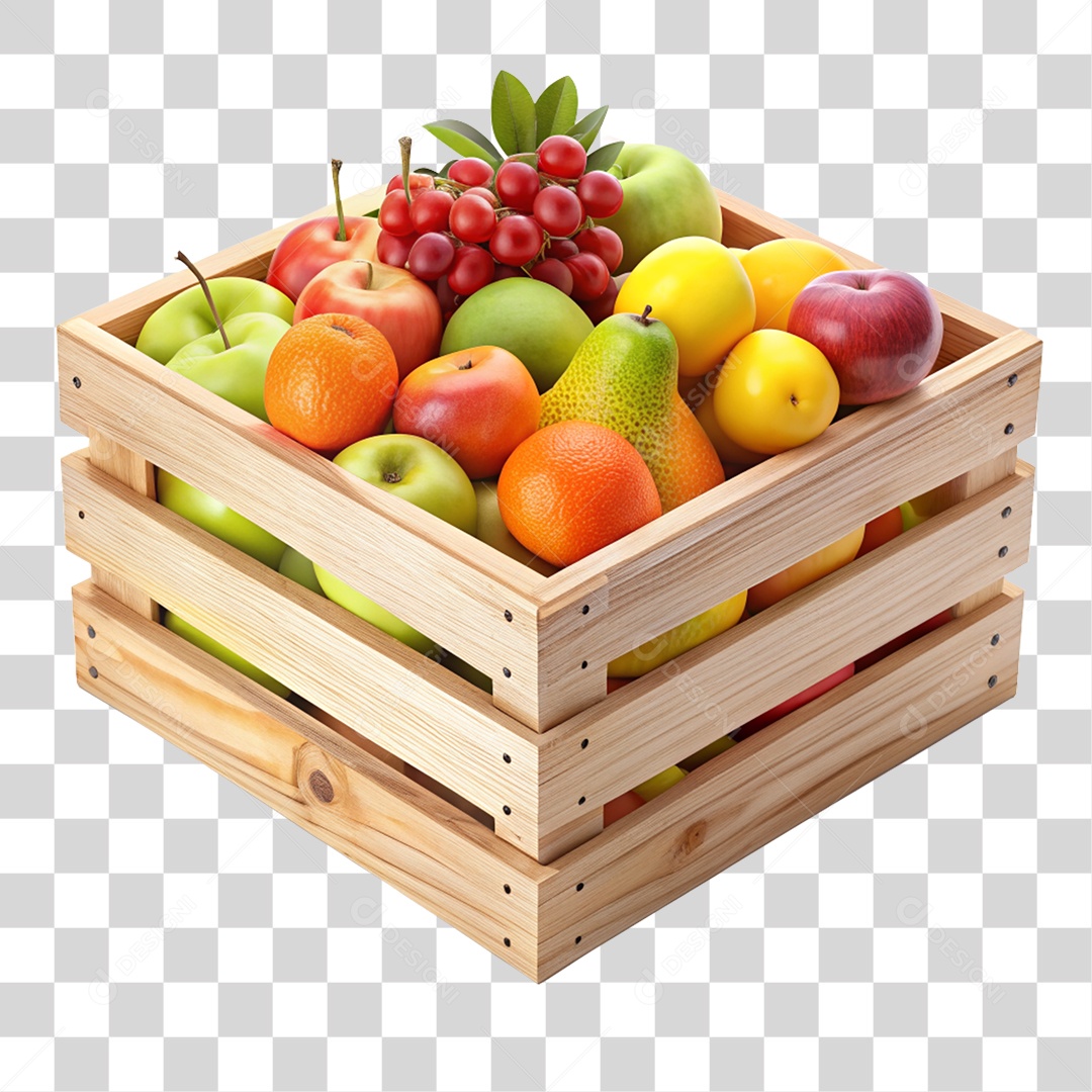 Caixa de Frutas Madeira PNG Transparente