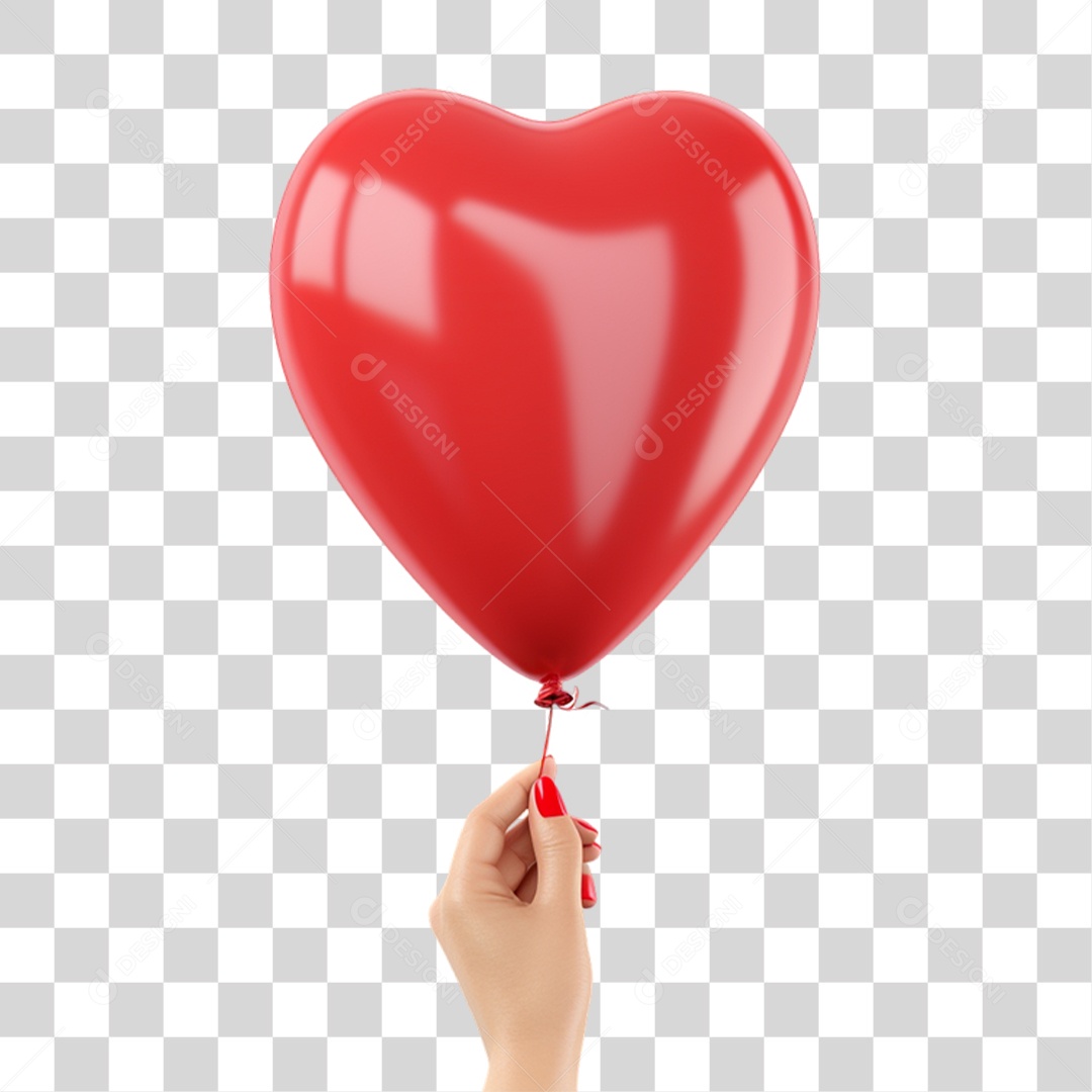 Elemento 3D Mão Segurando Balão Coração PNG Transparente