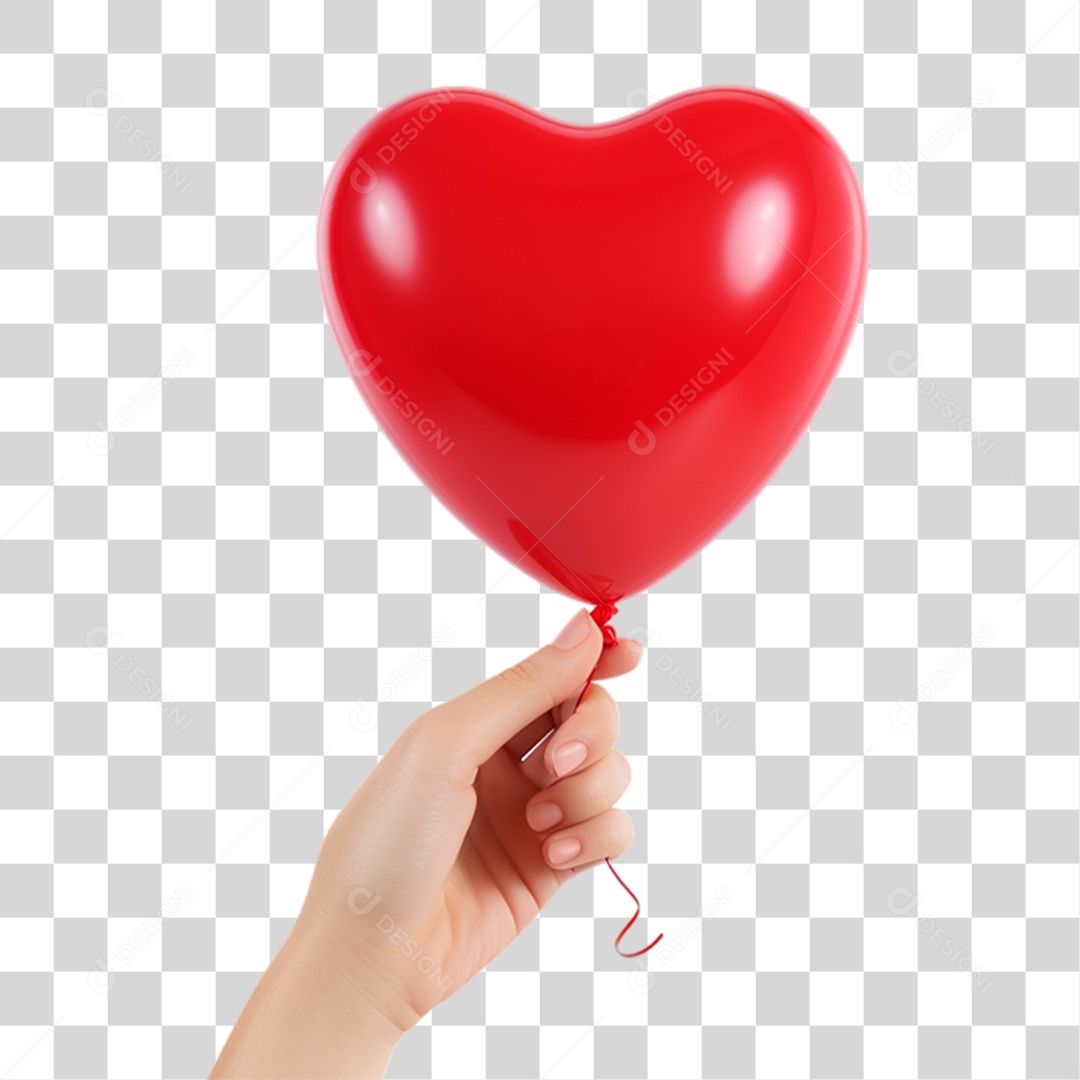 Elemento 3D Mão Segurando Balão Coração PNG Transparente