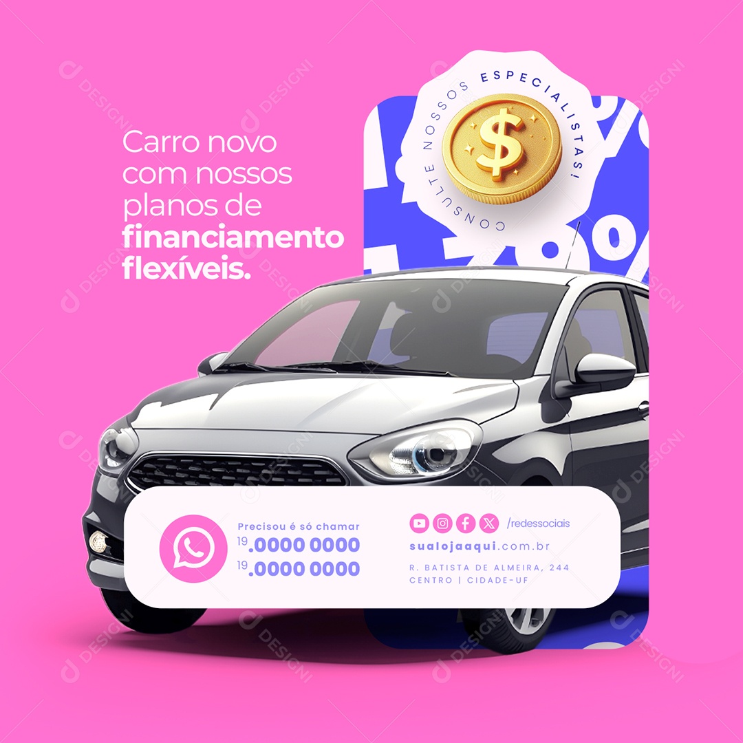 Carro Novo com Nossos Planos de Financiamento Flexíveis Social Media PSD Editável