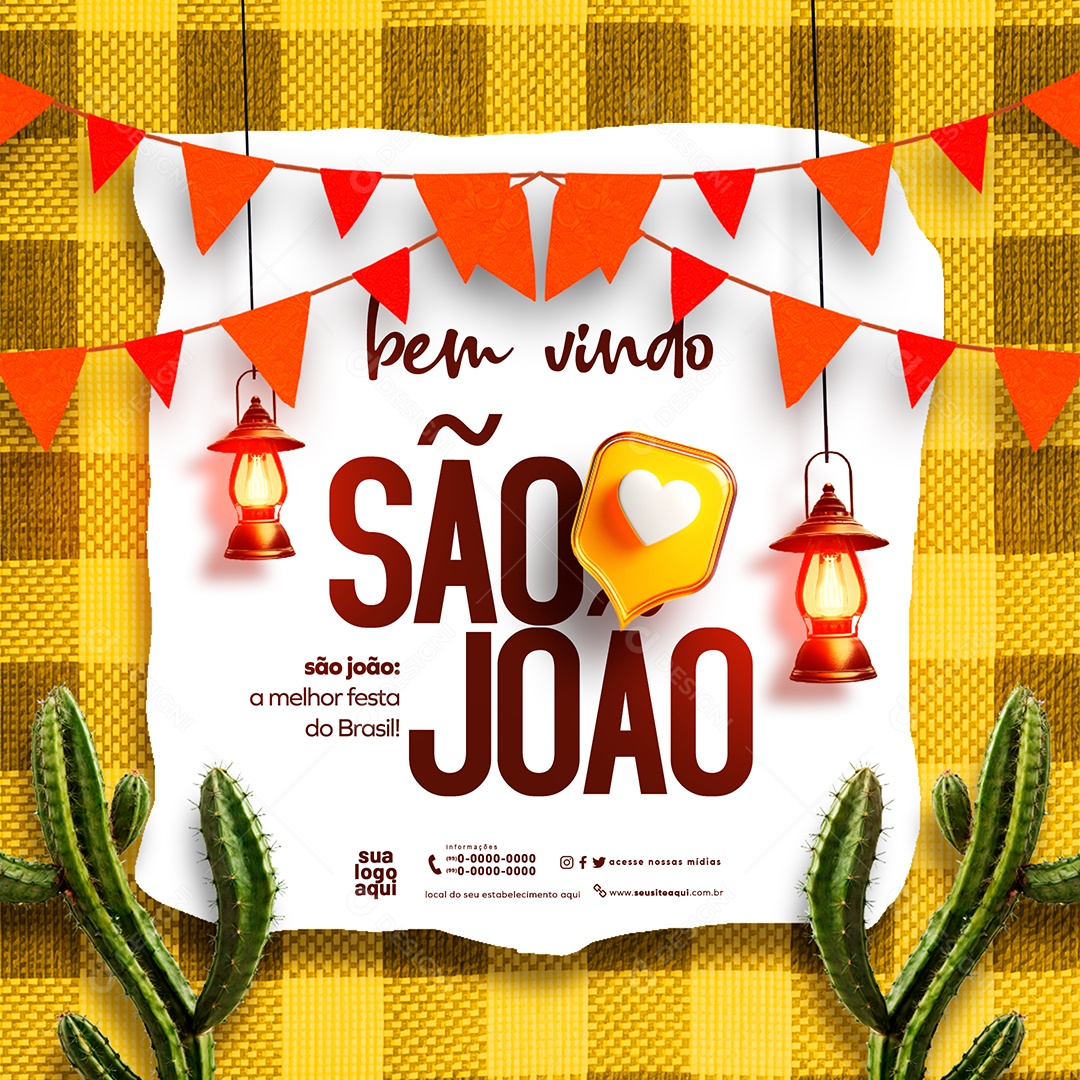 Feed São João Bem Vindo Social Media PSD Editável