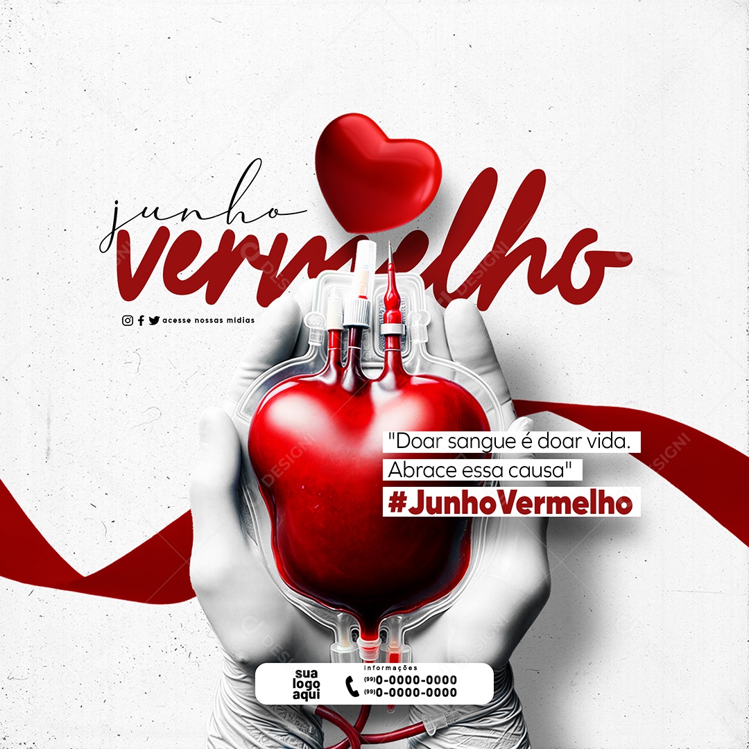 Feed Junho Vermelho Doar Vida Abrace essa Causa Social Media PSD Editável