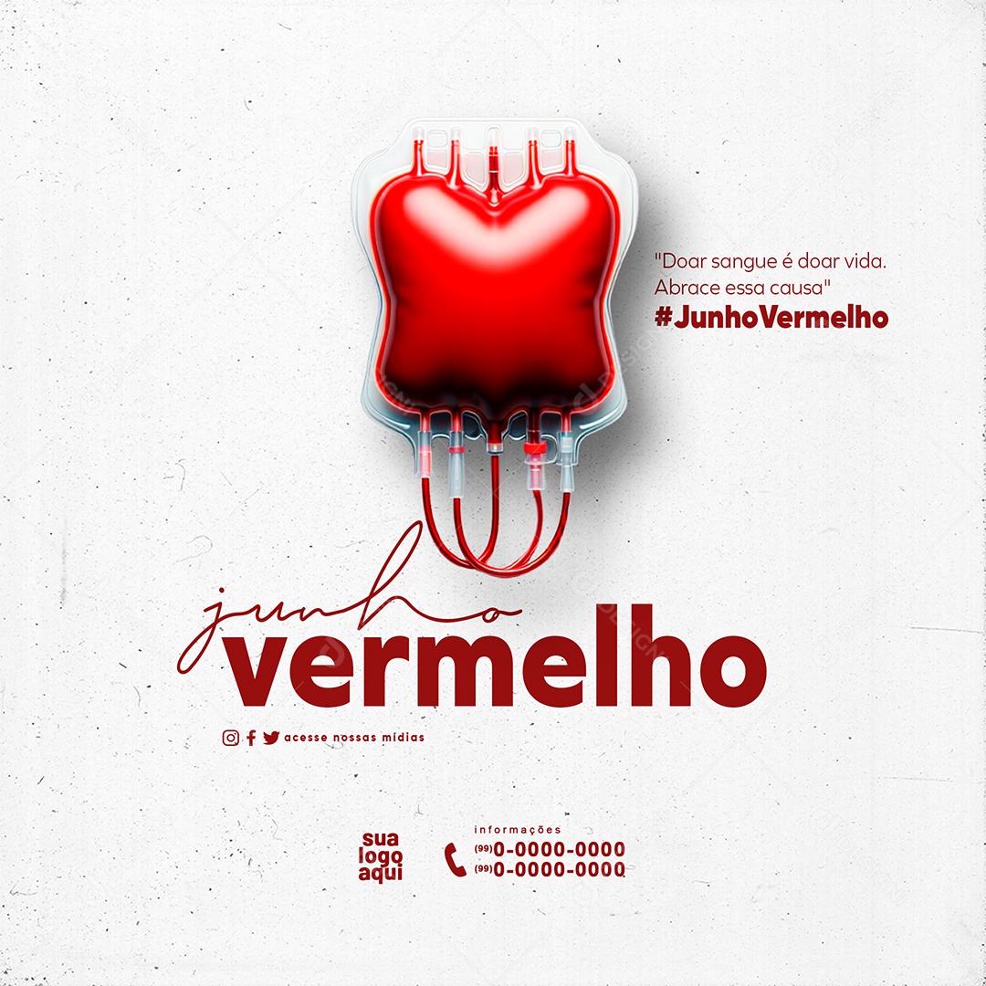 Feed Junho Vermelho Doar Sangue Social Media PSD Editável