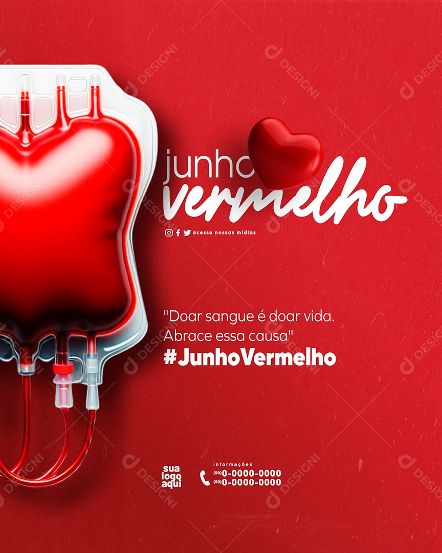 Junho Vermelho Doar Sangue Abrace Social Media PSD Editável