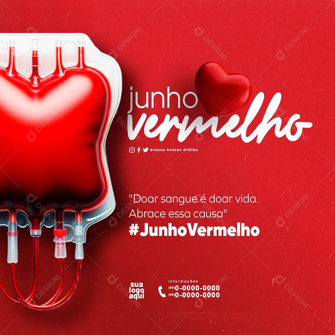 Feed Junho Vermelho Doar Sangue Abrace Social Media PSD Editável