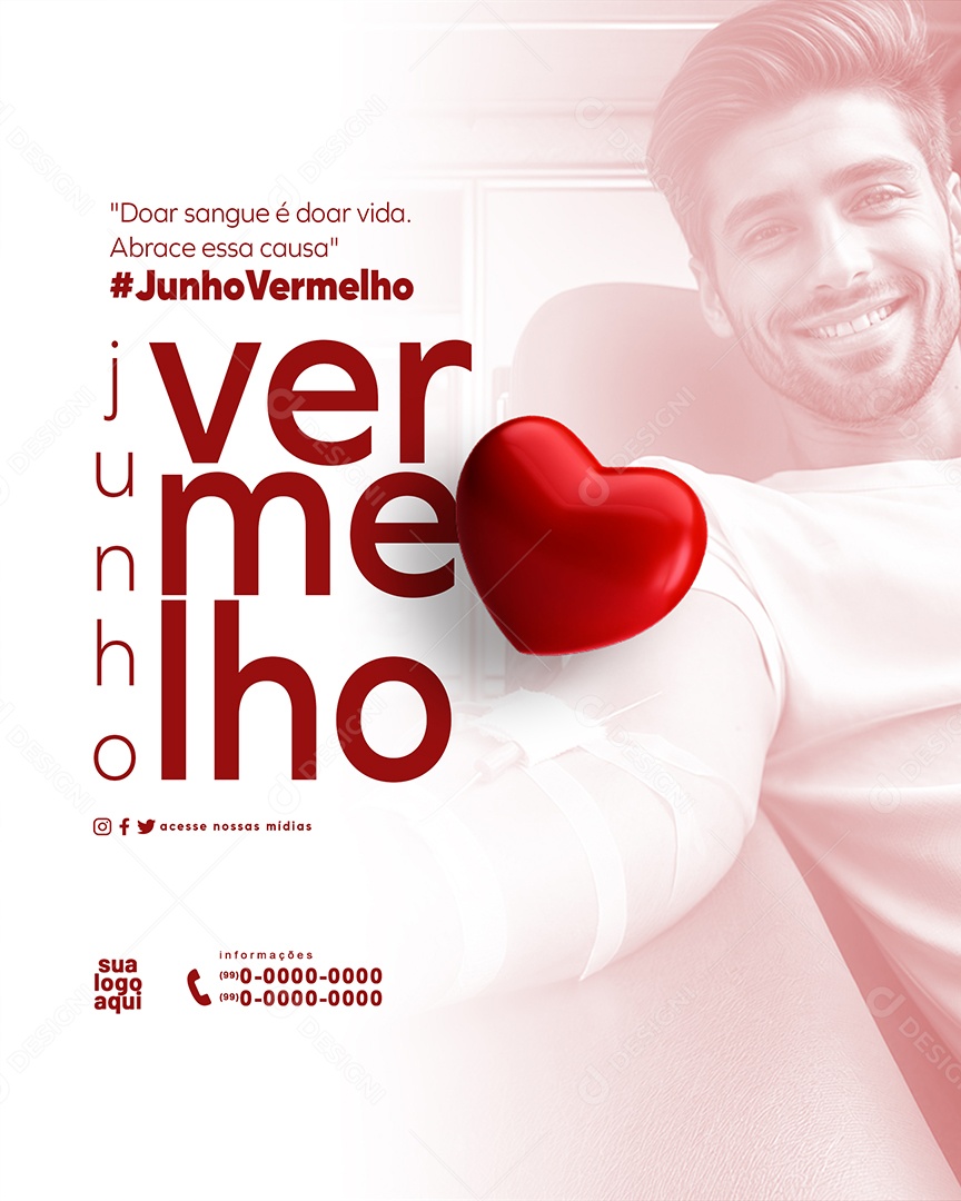 Junho Vermelho Doar Sangue é Vida Social Media PSD Editável