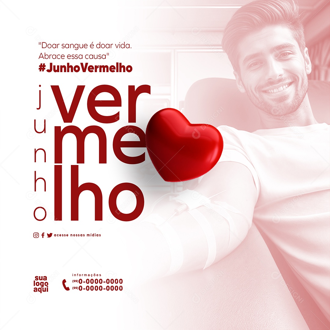 Feed Junho Vermelho Doar Sangue é Vida Social Media PSD Editável
