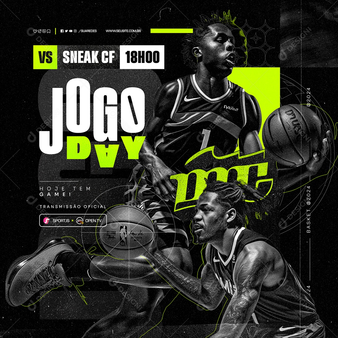 NBA Jogo Day Hoje Tem Game Transmissão Oficial Social Media PSD Editável