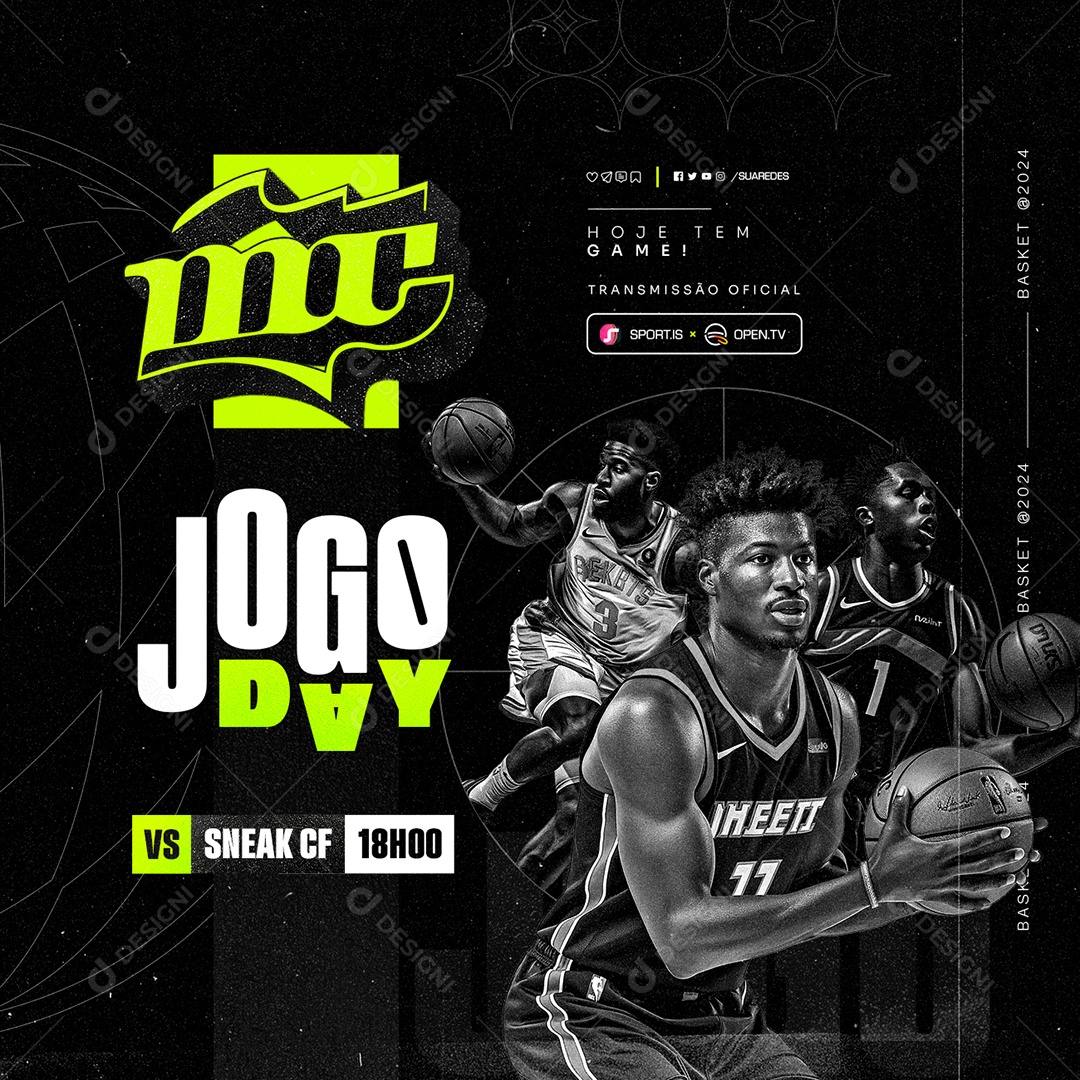NBA Jogo Day Transmissão Oficial Social Media PSD Editável