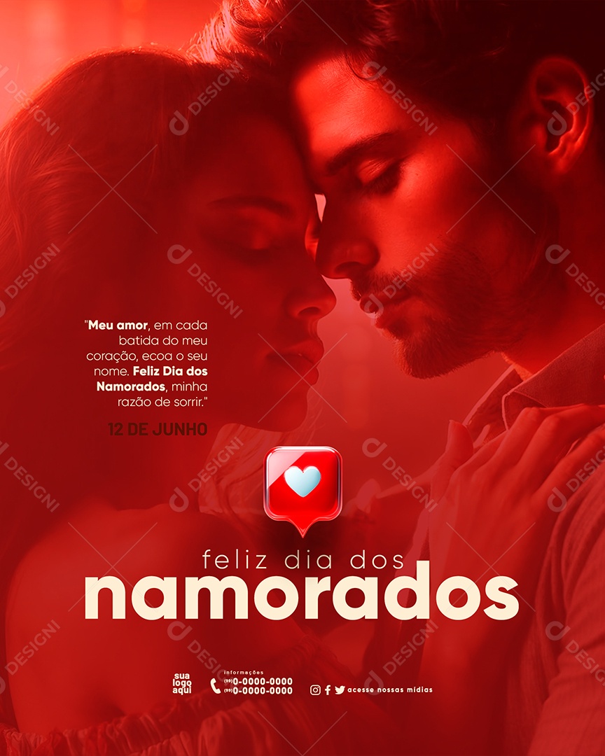 Feliz Dia dos Namorados 12 de Junho Minha Razão de Sorrir Social Media PSD Editável