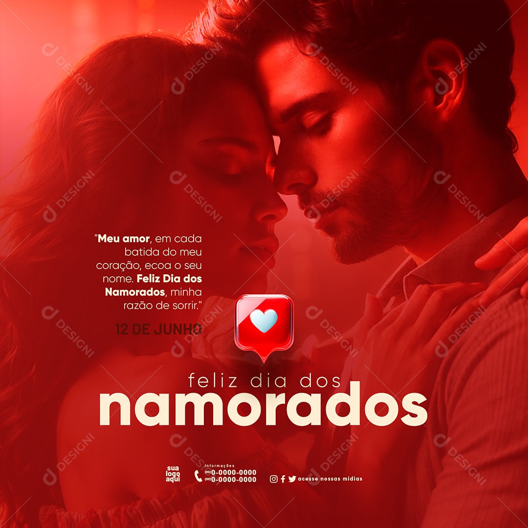 Feed Feliz Dia dos Namorados 12 de Junho Minha Razão de Sorrir Social Media PSD Editável