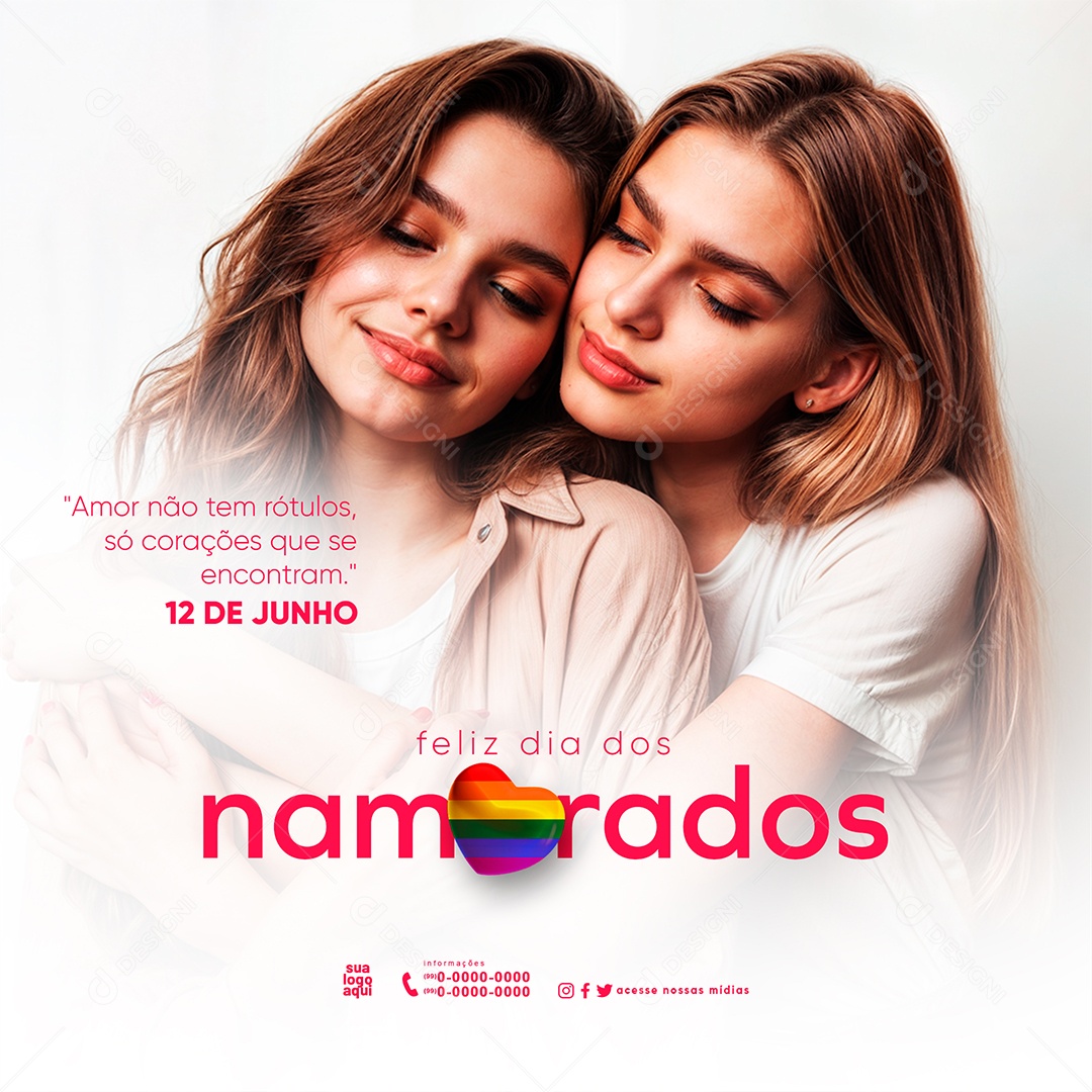 Feed Feliz Dia dos Namorados 12 de Junho Corações que se Econtram Social Media PSD Editável