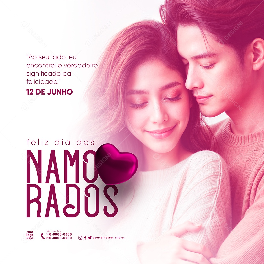 Feed Dia dos Namorados 12 de Junho Eu Encontrei o Verdadeiro Significado da Felecidade Social Media PSD Editável