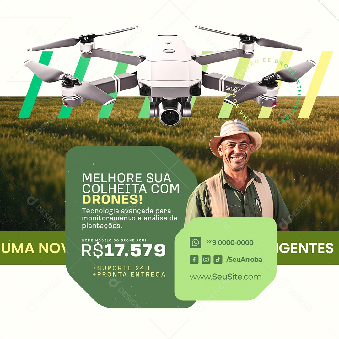 Agronegócio Drones Melhore sua Colheita com Drones Social Media PSD Editável