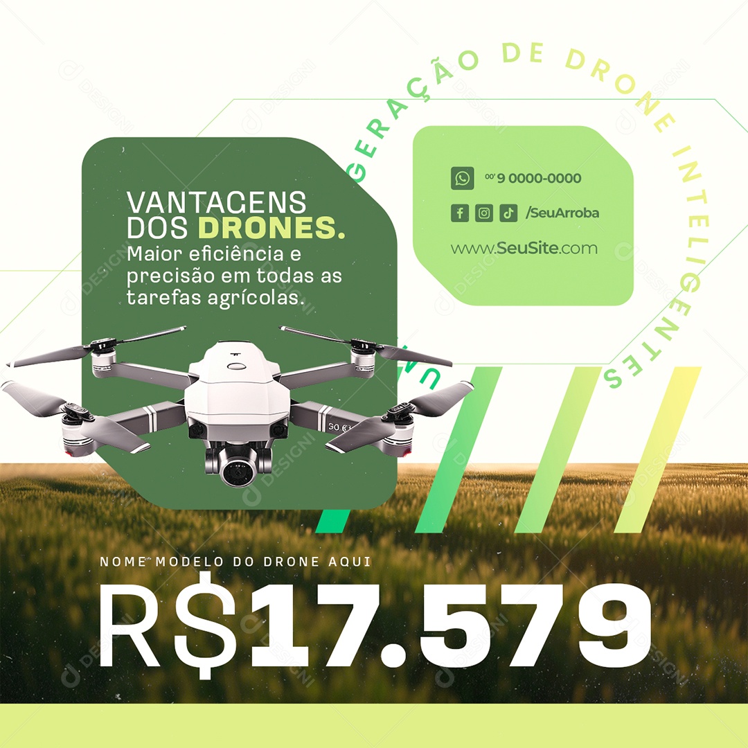 Agronegócio Drones Vantagens Precisão em Todas as Tarefas Agrícolas Social Media PSD Editável