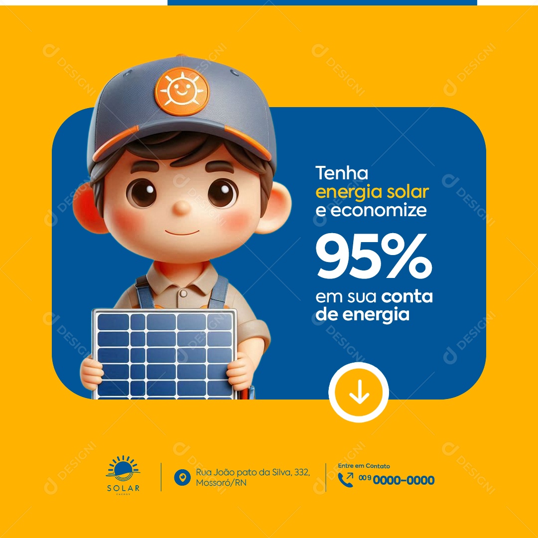 Tenha Energia Solar e Economize 95% em Sua Conta de Energia Social Media PSD Editável