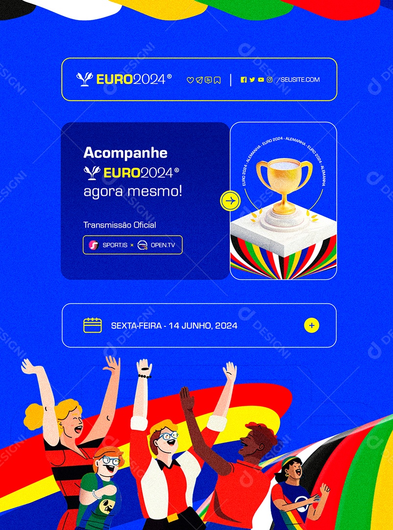 Acompanhe Euro 2024 Agora Mesmo Transmissão Oficial Social Media PSD Editável