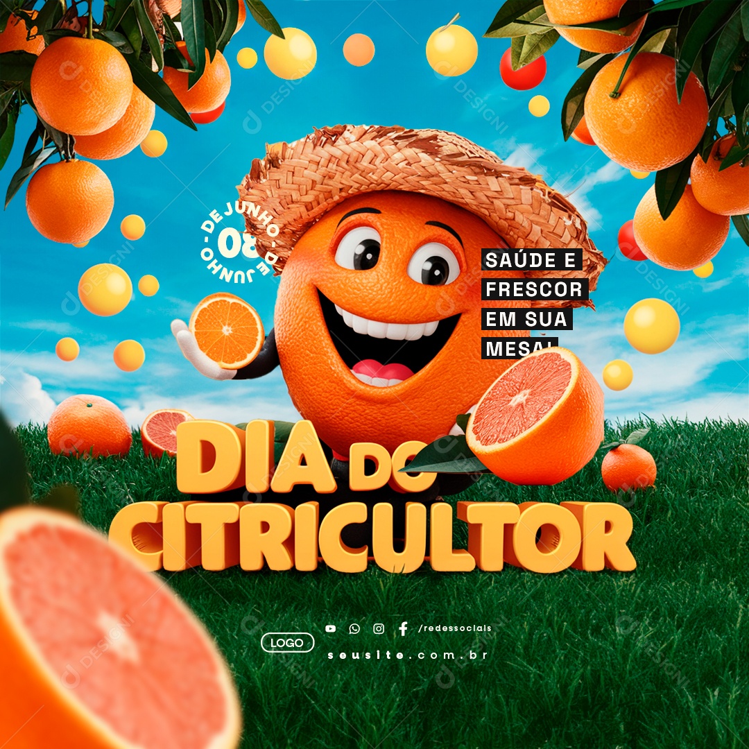 Dia do Citricultor 08 De Junho Saúde e Frescor Social Media PSD Editável