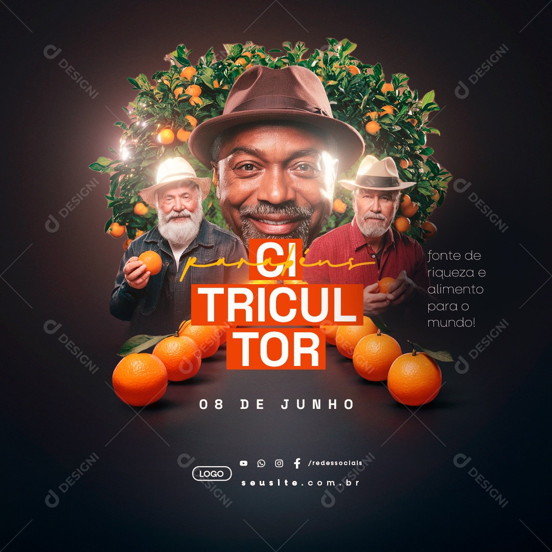 Dia do Citricultor 08 De Junho Parabéns Social Media PSD Editável